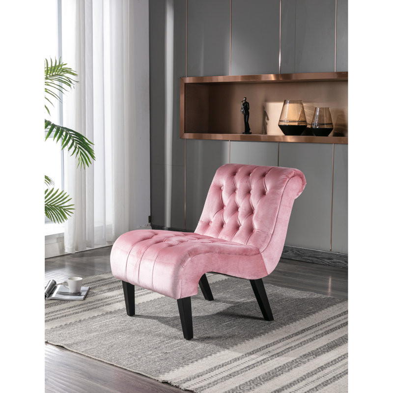 Chaise tendance en velours rose pour la maison - Chaise d'appoint sans accoudoirs rembourrée d'éponge, chambre et salon idéaux