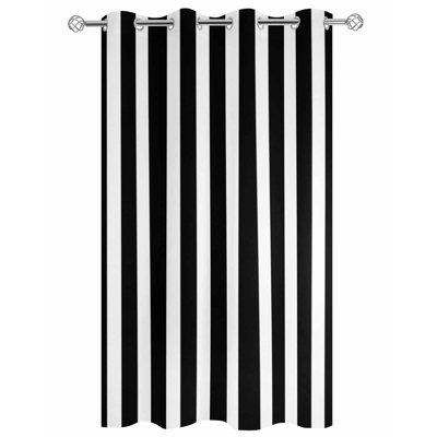 Striped Outdoor Curtains For Patio Waterproof Weatherproof, Sun Blocking Privacy Grommet Outside Curtains Weighted Drapes For Gazebo Porch Pergola, 1 Panel, (Black)