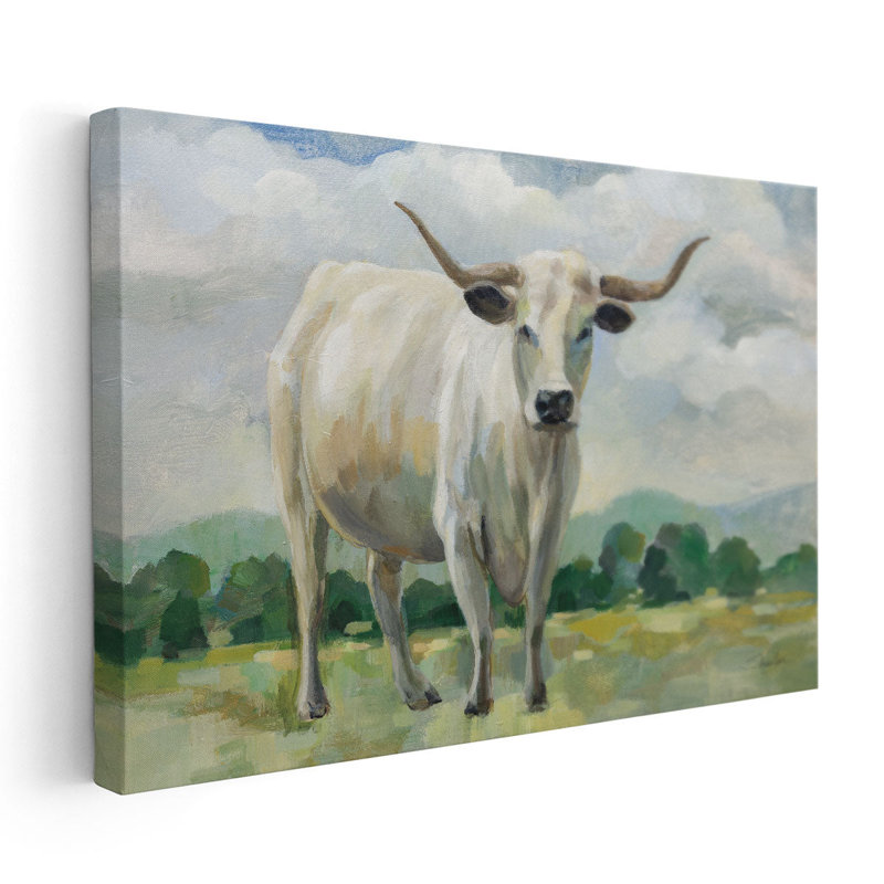 «White Longhorn Cow», reproduction d'art sur toile, H 40 po x l 60 po