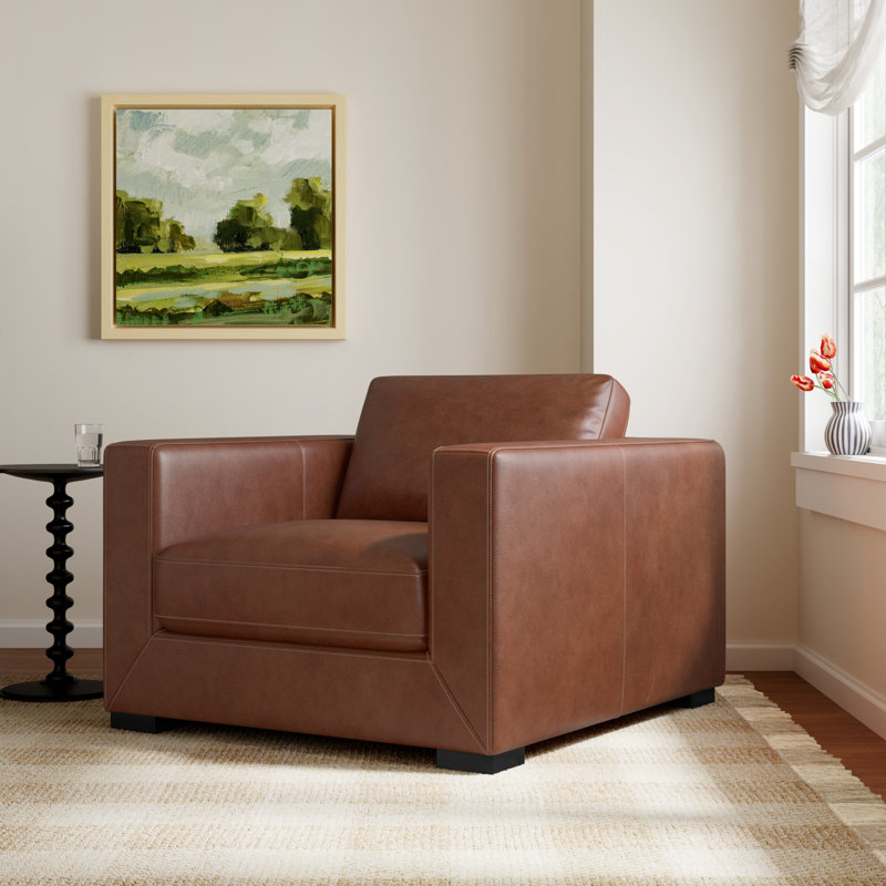 Winsor Top Grain Genuine Leather Armchair, Vintage Brown Top Grain Genuine Leather