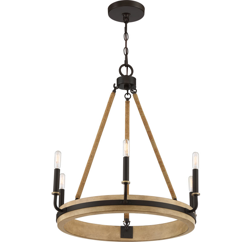Lustre en roue de chariot à 6 lumières de style bougie