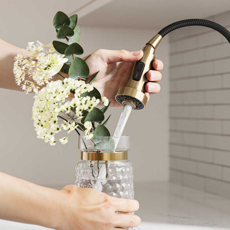 KRAUS Bolden 2-Function Single Handle Pull Down Kitchen Faucet In Spot-Free, KPF-1616BB, Brushed Brass
