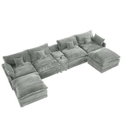 148-Inch 7-Piece Sofa Set, With A Center Console, Coffee Table And 6 Pillows, Suitable For Spacious Living Rooms And Meeting Rooms