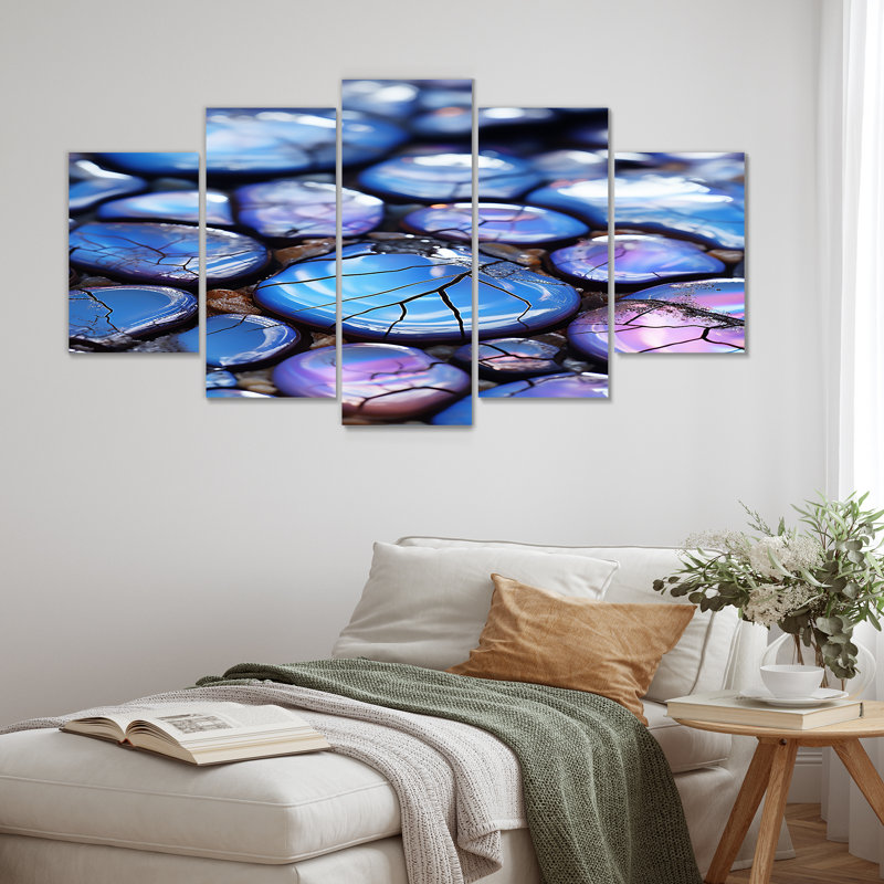 Indigo Agate Stones - Marble Wall Art, toile 5 pièces, H 32 po x l 60 po