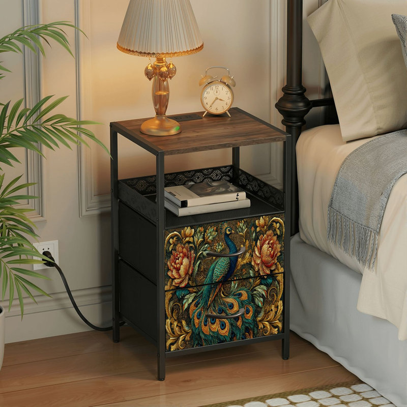 Table de chevet 2 tiroirs avec station de charge, table de chevet avec ports USB et prises USB