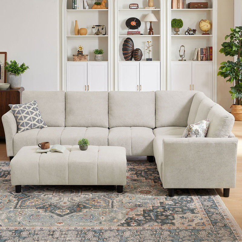 Canapé modulaire réversible "l 102,56" avec siège d'angle et banc allongé, Beige