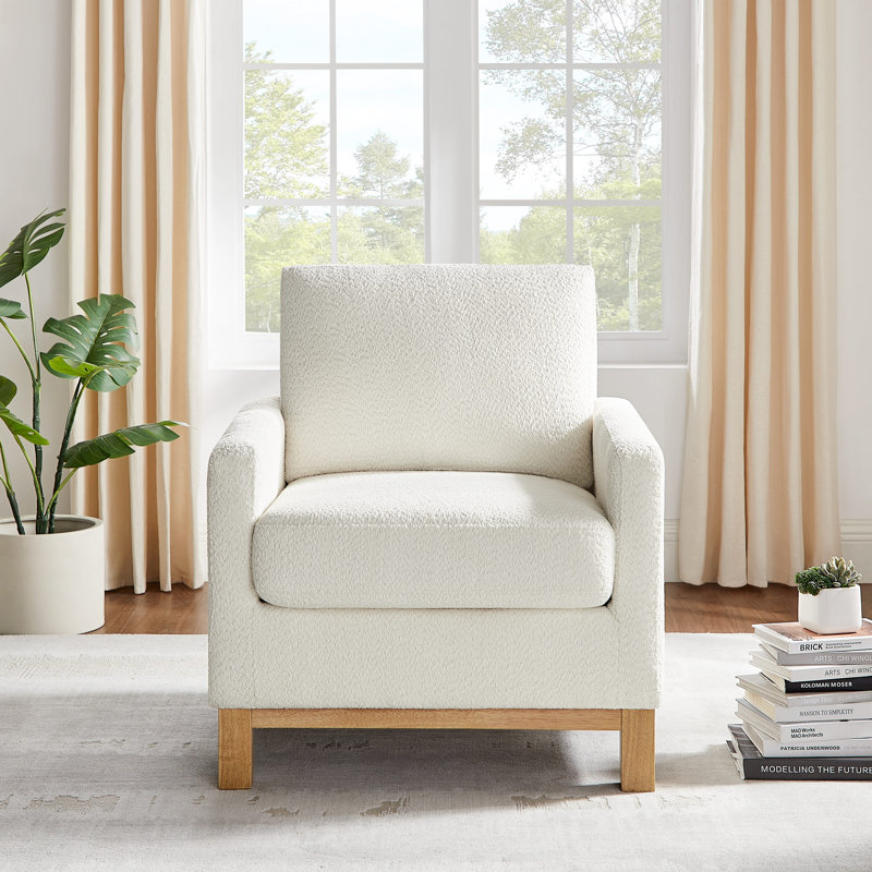  Fauteuil d'appoint rembourré avec pieds en bois massif, boucle blanche , Rembourrage en mousse blanche