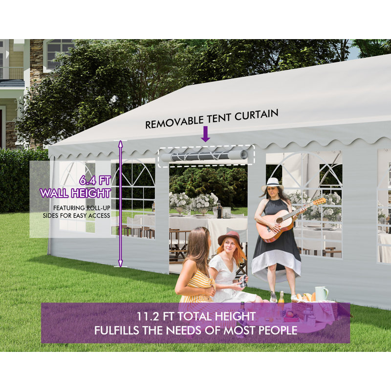 20Ft X 40Ft Canopy With Rolled Sidewalls,White, 20 (ft.) x 40 (ft.), White