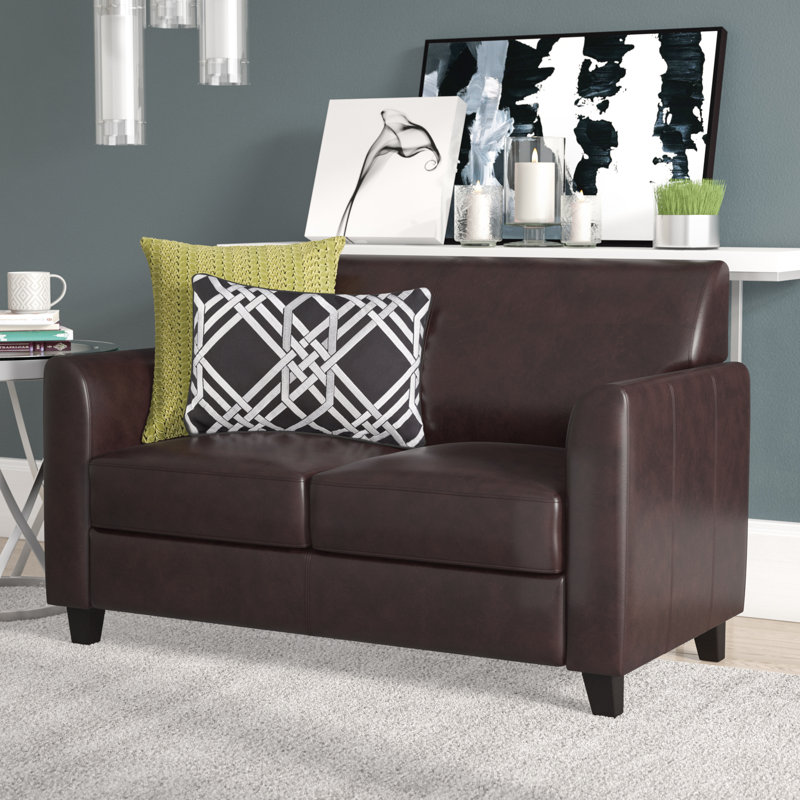 Hercules LeatherSoft Loveseat with Clean Line Stitched Frame, Black, Brown