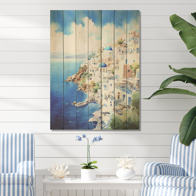 «Greek Isles Santorini Village Dreams II - Grèce sur bois»