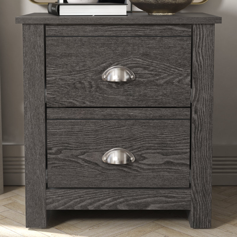 Blessinger 20.07'' Tall 2 Drawer Nightstand, Dark Gray Oak