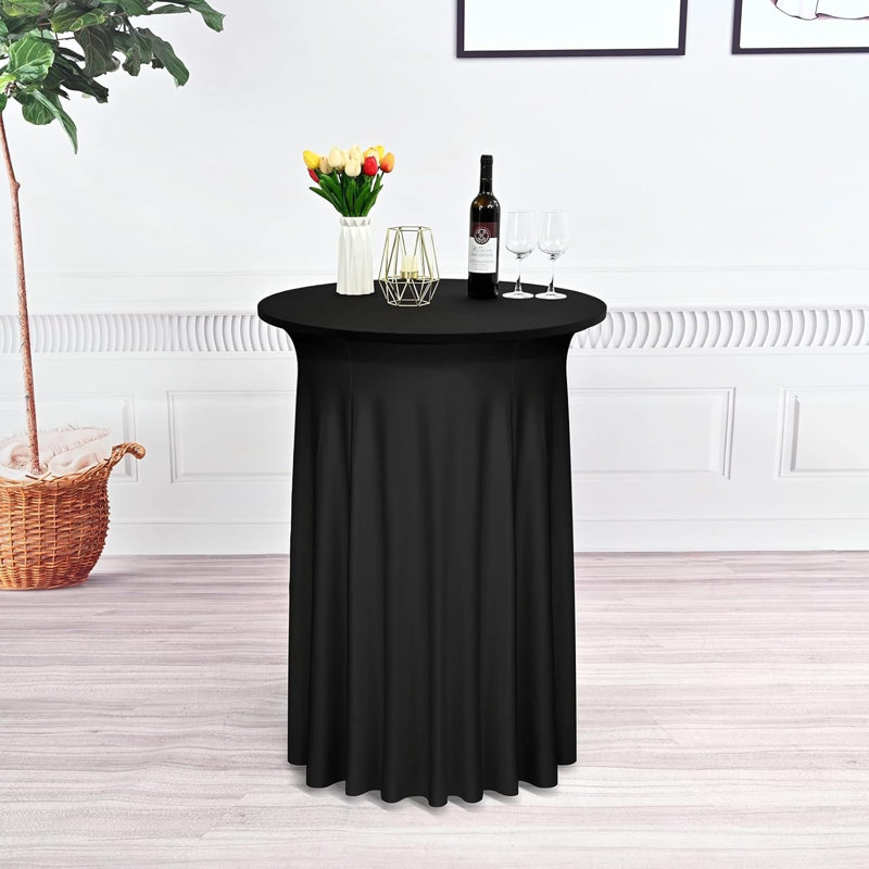 4 Pack Black Spandex Cocktail Tablecloths with Skirt, Stretch Fitted Table Skirt for High Top Round Table(32"x43")