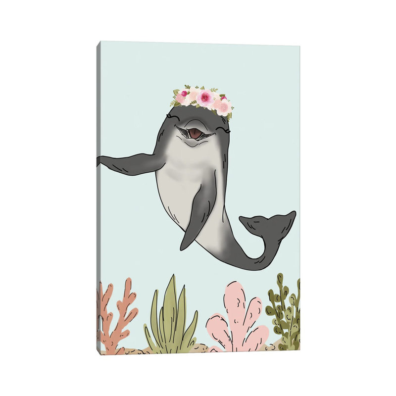 Floral Crown Dolphin by Katie Bryant - Wrapped Canvas Gallery-Wrapped Canvas Giclée, 101.6 cm H x 66.04 cm W x 3.175 cm D