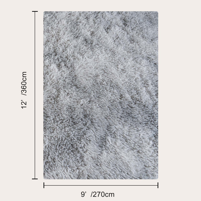 Shag Area Rugs 9x12 ft, Tie-dyed Grey Fluffy Rug for Living Room, Non-Slip Shag Carpet for Bedroom Nursery Kids Play Room Dorm Office