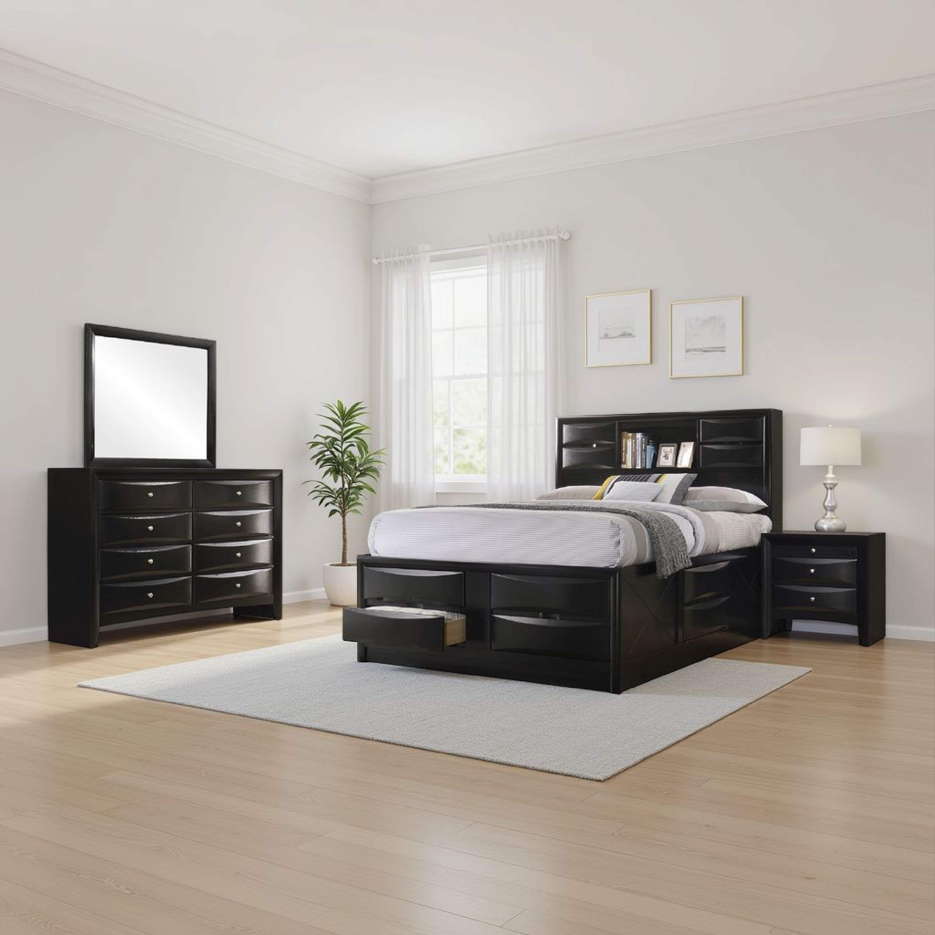 Benjara Ica 4 Piece Bedroom Set With Storage Headboard And Footboard |  Wayfair, image size:3000x3000
