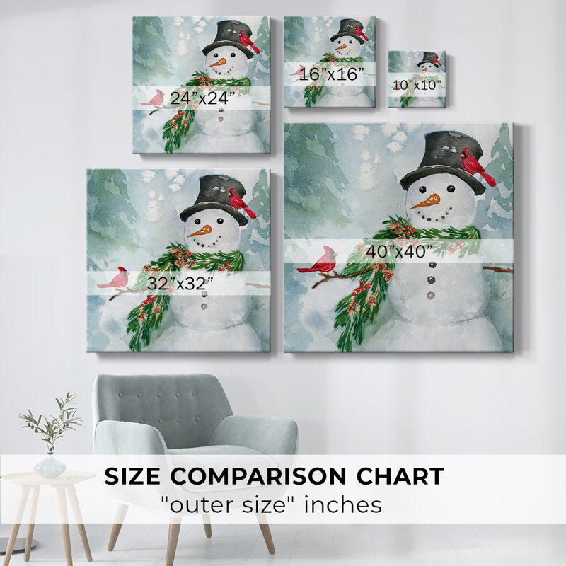 Bonhomme de neige - Toile tendue avec châssis, H 10 po x l 10 po x P 1,5 po