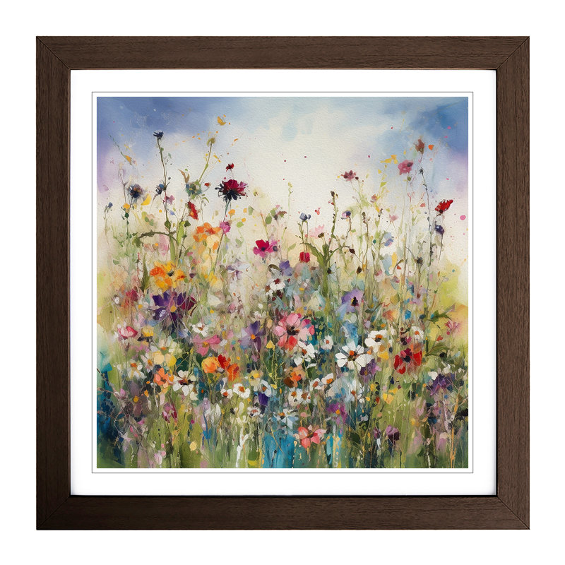 Meadow Floral Art No.2 - Single Picture Frame Print on Wood, Walnut