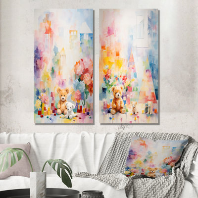 Ensemble de salon mural 2 pièces Whimsical Kids Floral Haven IV - Nursery Bear