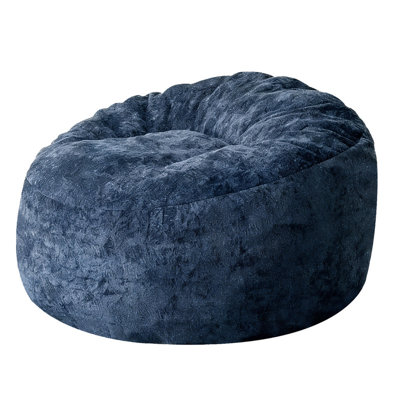 Large Blue Flannelette Ergonomic Bean Bag Lounge Chair, 39.37"L x 38.58"W x 24.02"H Vacuum Pack Detachable Washable Bean Bag Seat for Dorm Game Room Bedroom