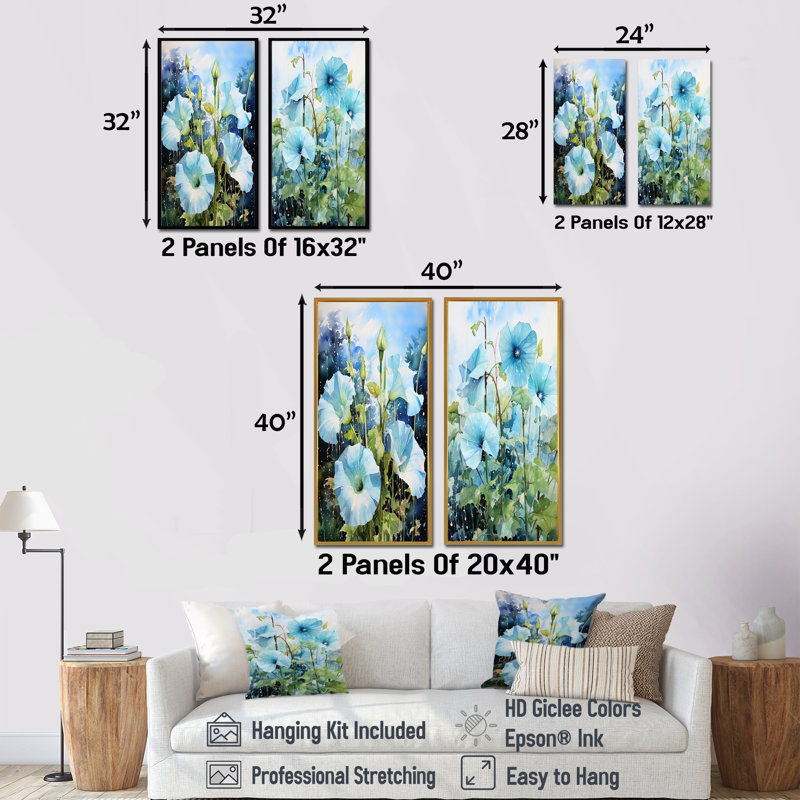 «Blue Morning Glory», ensemble d'art mural sur toile Dewy Blooms I - Morning Glory, Toile tendue, H 28 po x l 25 po
