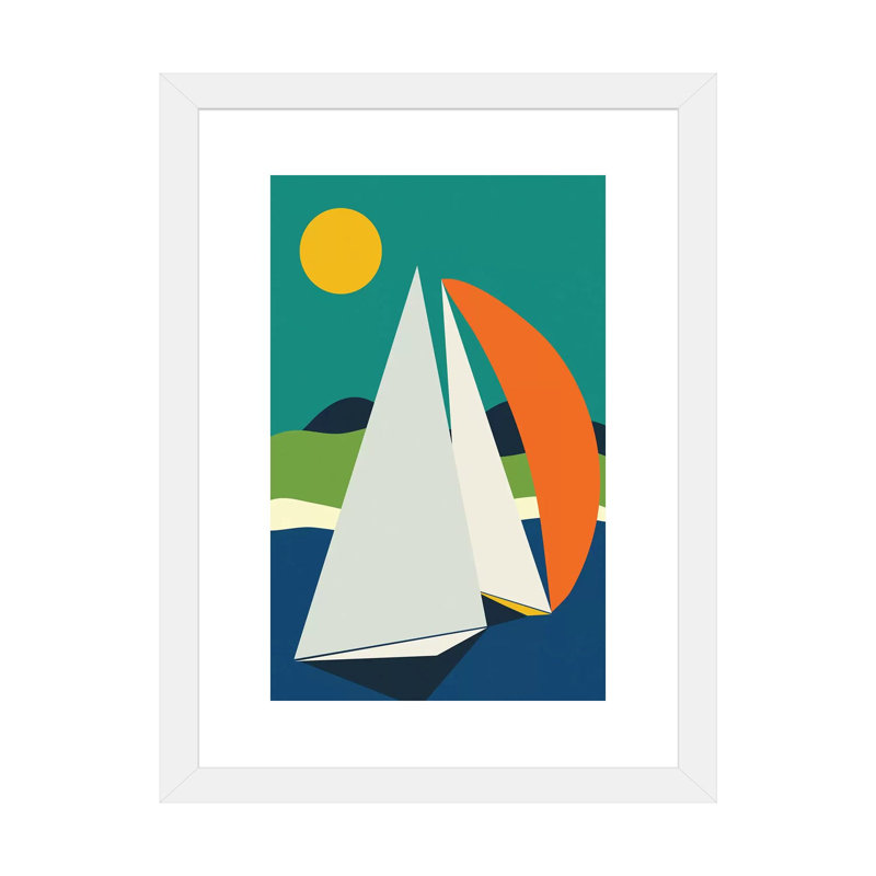 «Mid Century Sails» par Ana Rut Bré - impression d'art graphique, Papier encadré blanc, Blanc, H 24 po x l 16 po x P 1 po
