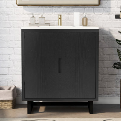 Ensemble de meuble-lavabo 30 po avec lavabo, armoire combinée, armoire de rangement pour salle de bain, structure en bois massif