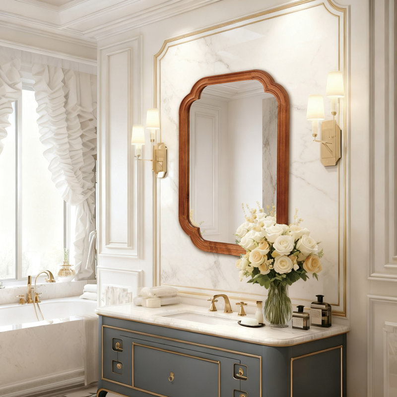 Miroir décoratif en bois massif, pour chambre à coucher, salle de bain, salon, entrée, Brun jaune, 30 po x 20 po
