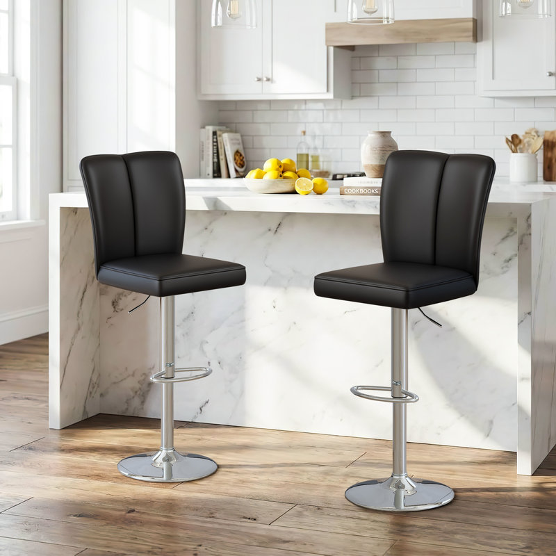  Swivel Adjustable Upholstered Counter Stools (Set of 2), Black