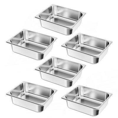 Paquet de 6 poêles à vapeur en acier inoxydable pour hôtel, casserole à vapeur de table de taille 1/2, 4 pouces de profondeur et anti-bourrage pour fournitures de restaurant réutilisables pour la maison, la fête, le restaurant, l'hôtel