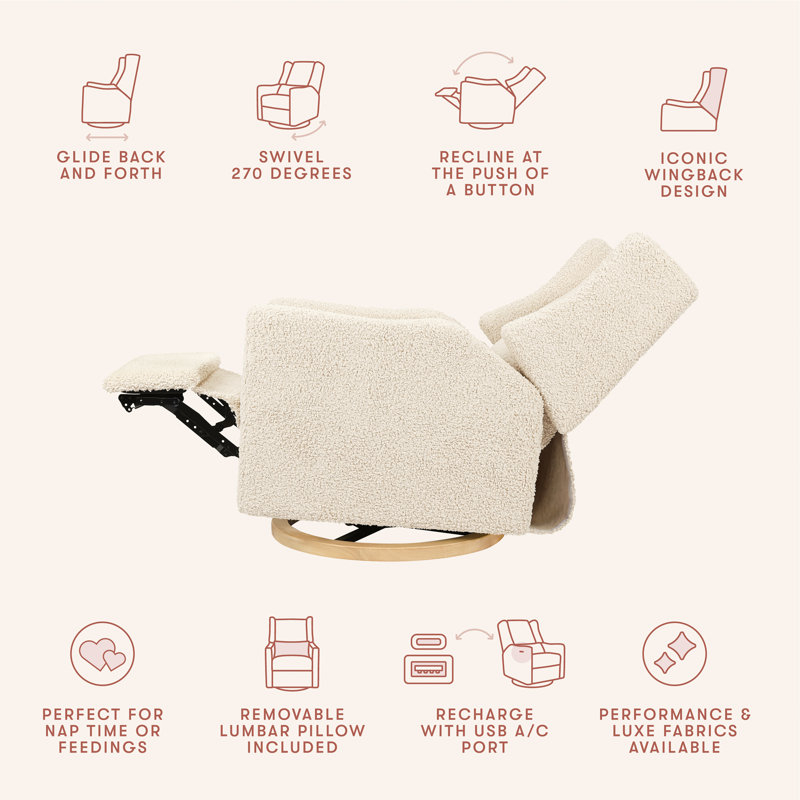 Kiwi Electronic Swivel Reclining Glider, Almond Teddy Loop