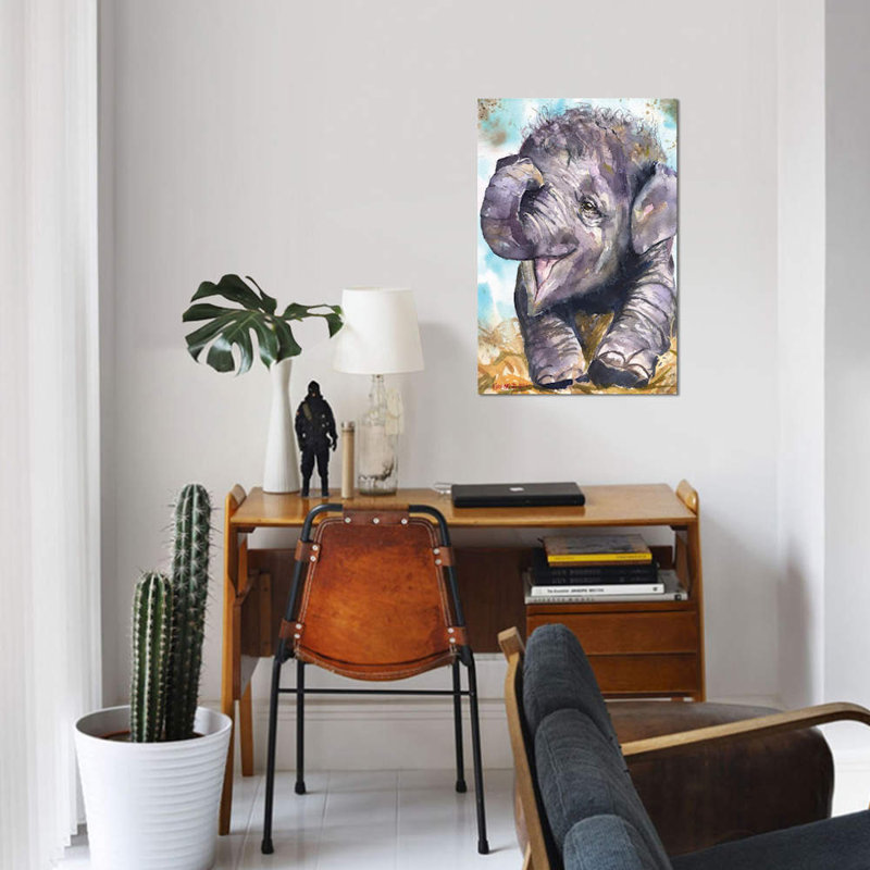«Happy Elephant» par George Dyachenko, impression sur toile tendue, H 12 po x l 8 po x P 0,75 po, Toile tendue, Pas de tapis