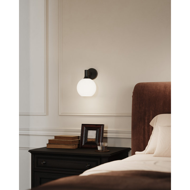 Applique murale 1 lumière pour salle de bain Castilla, Noir mat, Opale matte
