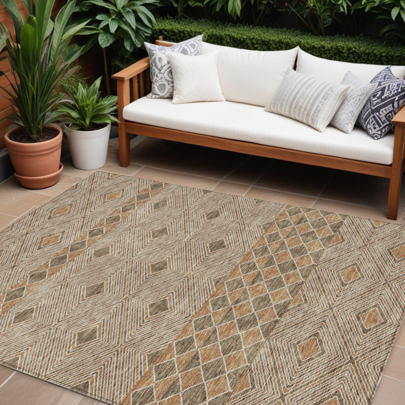 Tapis intérieur et extérieur lavable géométrique 10 pi x 14 pi brun et beige