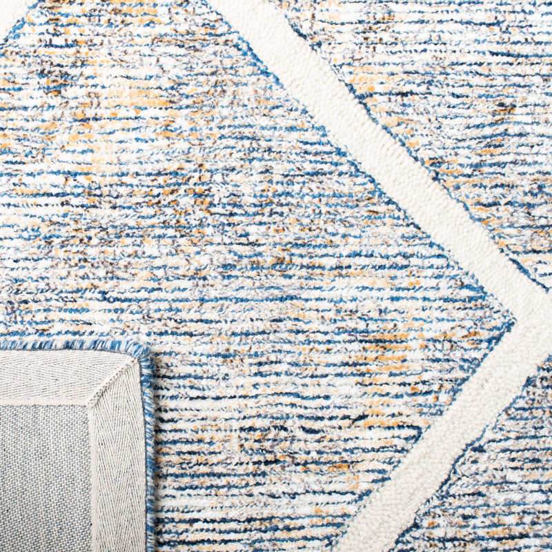 Vesper 600 Hand Tufted Wool/Viscose Geometric Rug in Ivory/Gray, Square 7'
