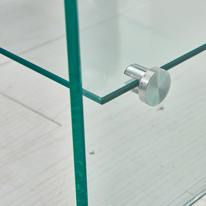Console en verre, console en verre trempé transparent avec bureaux à bords arrondis, table de canapé