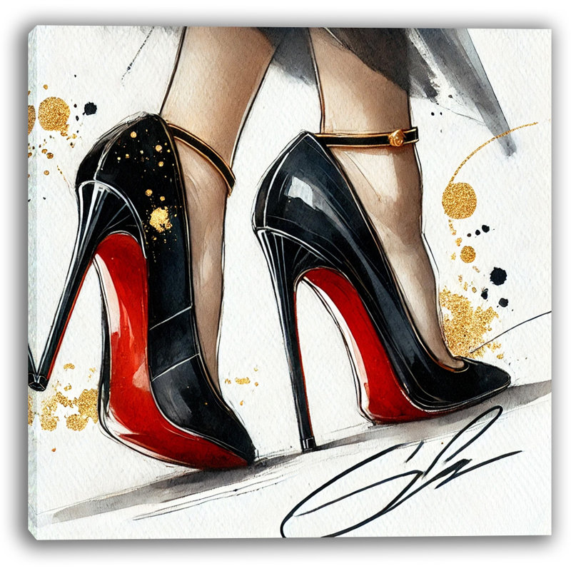 Impression sur toile Golden Glamour: talons rouges, H 12 po x l 12 po