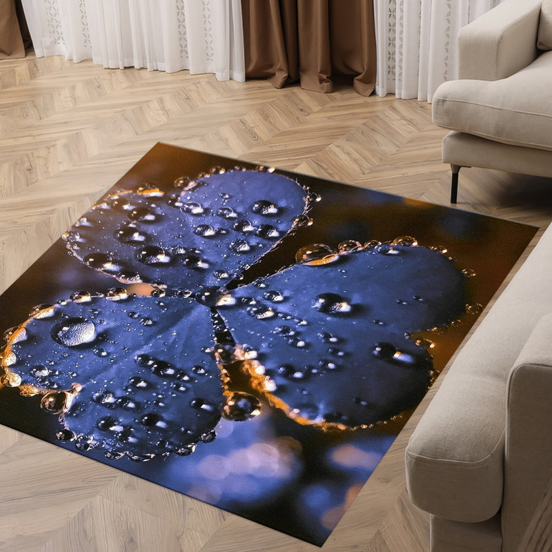Floral Symphony Non Woven Soft Printed Rug with Delicate Blossom Motifs for a Fresh Indoor Look, Square 3'3"