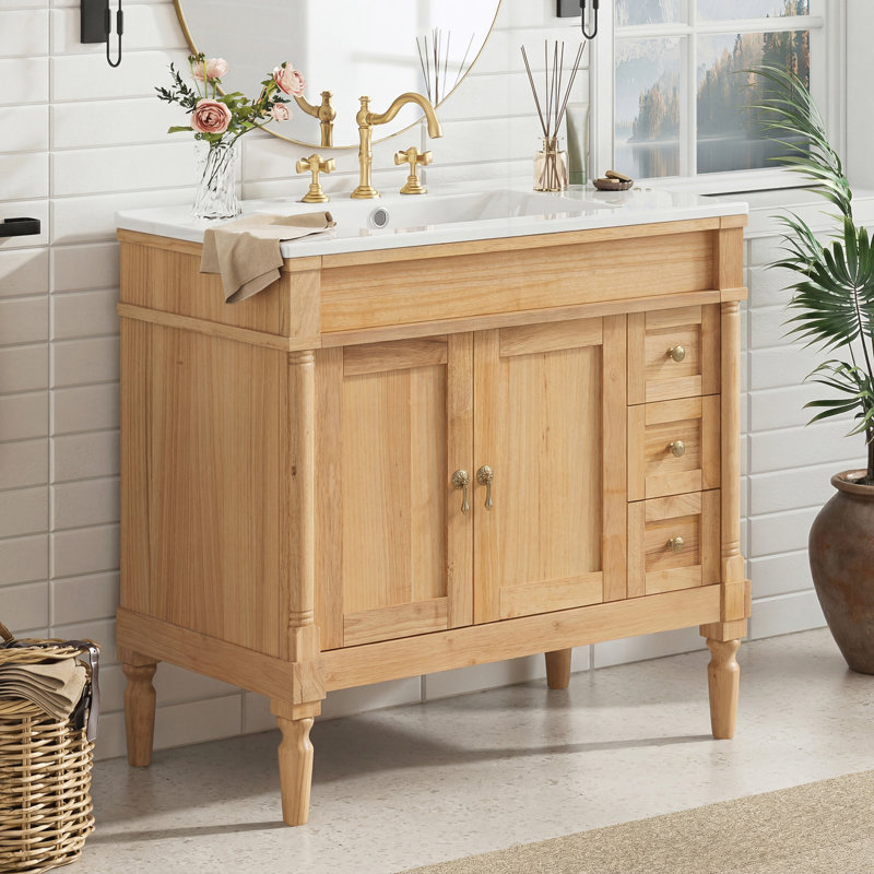 Meuble-lavabo 36 po avec lavabo en céramique, Wood