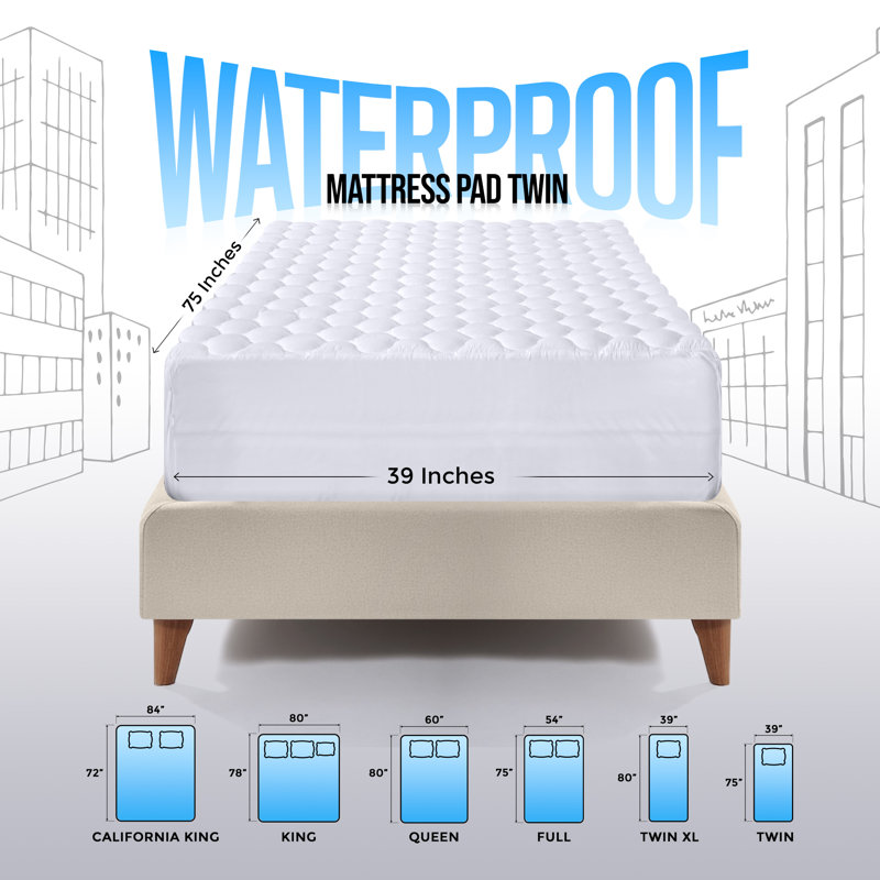 Utopia Bedding Waterproof Quilted Waterproof Mattress Pad — Fitted Mattress Pad Stretches up to 16 Inches Deep — Noiseless, Soft & Breathable Topper with Cloudlike Comfort and Stain-Resistant Protection — Durable Machine Washable Cover