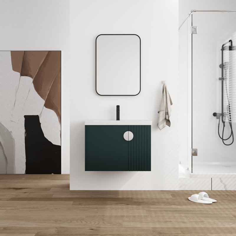 Meuble-lavabo simple 28,14 po Dresean avec plateau en céramique Dresean, Vert
