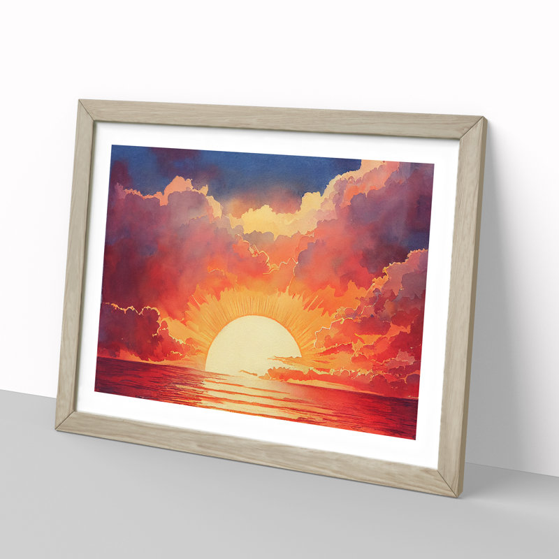 Welcoming Sunset Seascape - Framed Print, 46cm H x 64cm W x 2cm D, Oak Framed