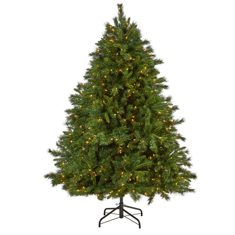 Arbre de Noël artificiel pin vert avec lumières claires/blanches, H 7 pi