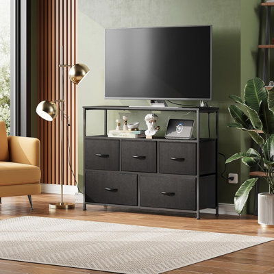 Fabric Dresser With 5 Drawers, TV Stand With Open Shelf And Power Outlet For 45 Inch TV by 17 Stories