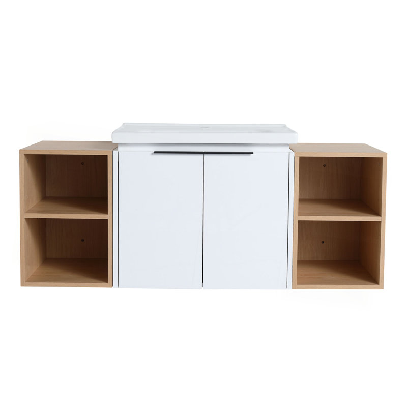 Meuble-lavabo à fermeture en douceur 48 po avec lavabo et deux petites tablettes de rangement