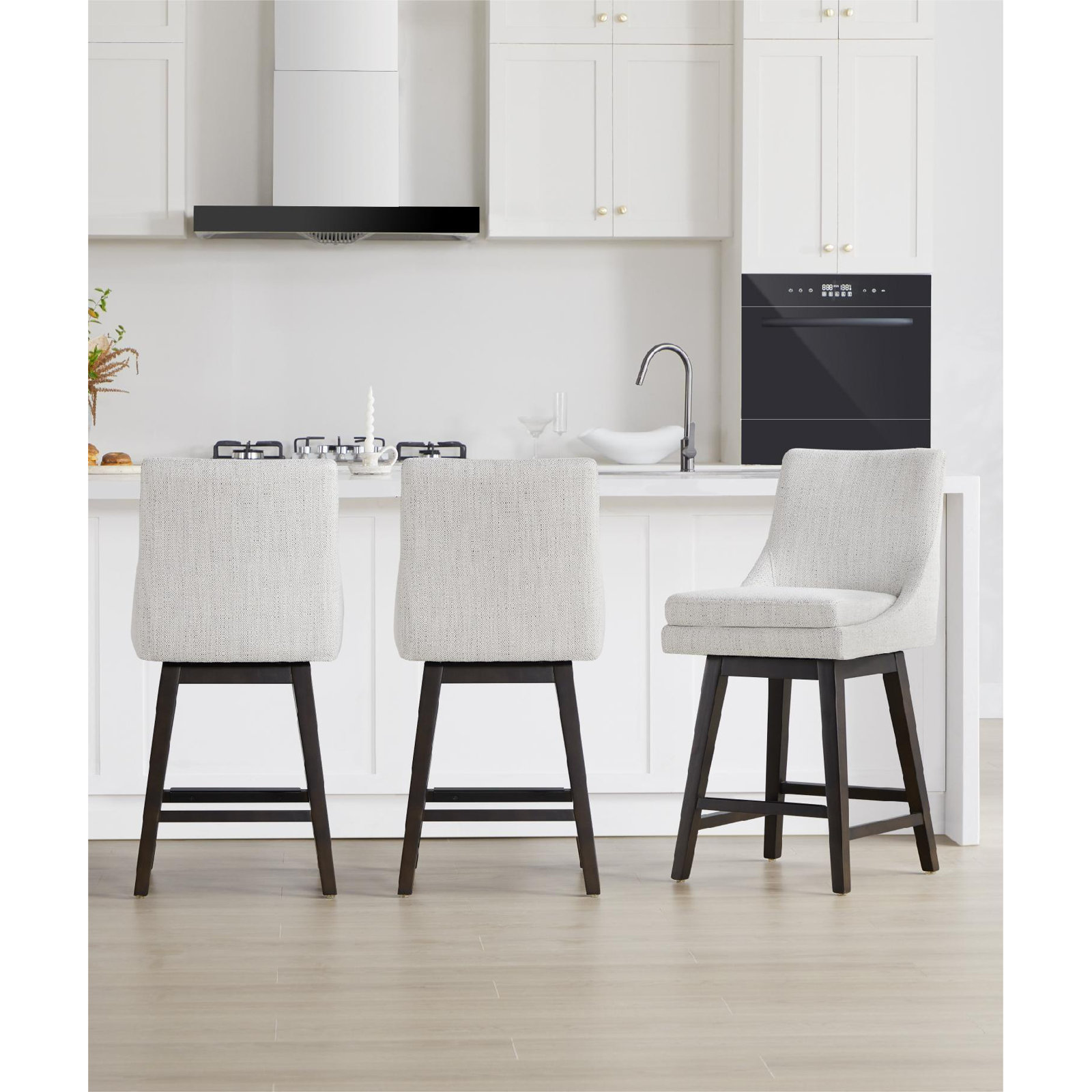 Zahara Neri Upholstered Swivel Counter Stool, Prestige Ivory Basketweave/Brown
