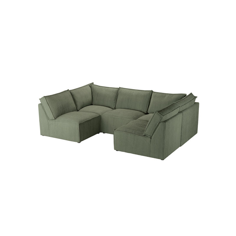 Beadie 5-Piece Corduroy Cord Corner Sofa , Olive Green