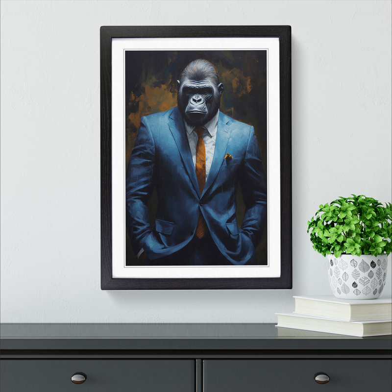 Gorilla in a Suit Painting - Framed Print, Black, 34cm H x 25cm W x 2cm D