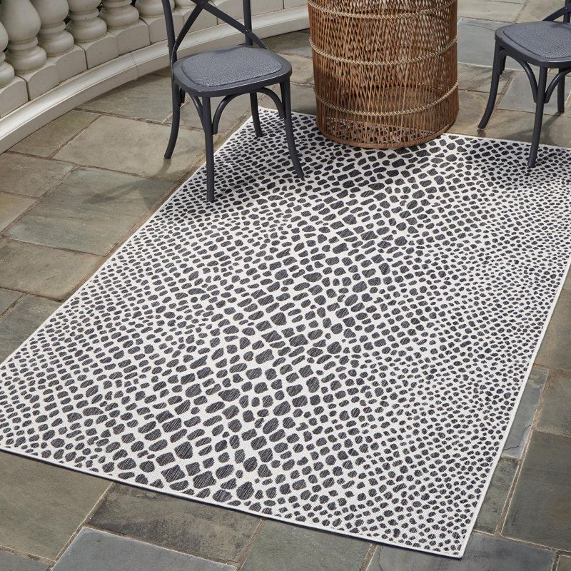 Tapis noir abstrait intérieur / extérieur, Rectangle 10 pi x 14 pi 1 po