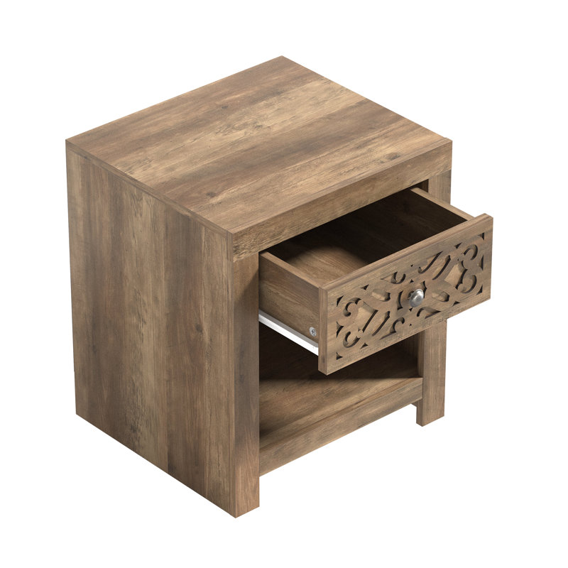 Table de chevet 1 tiroir avec tablette ouverte H 20,3 po Lukas Modern, Chêne noueux, Individuel