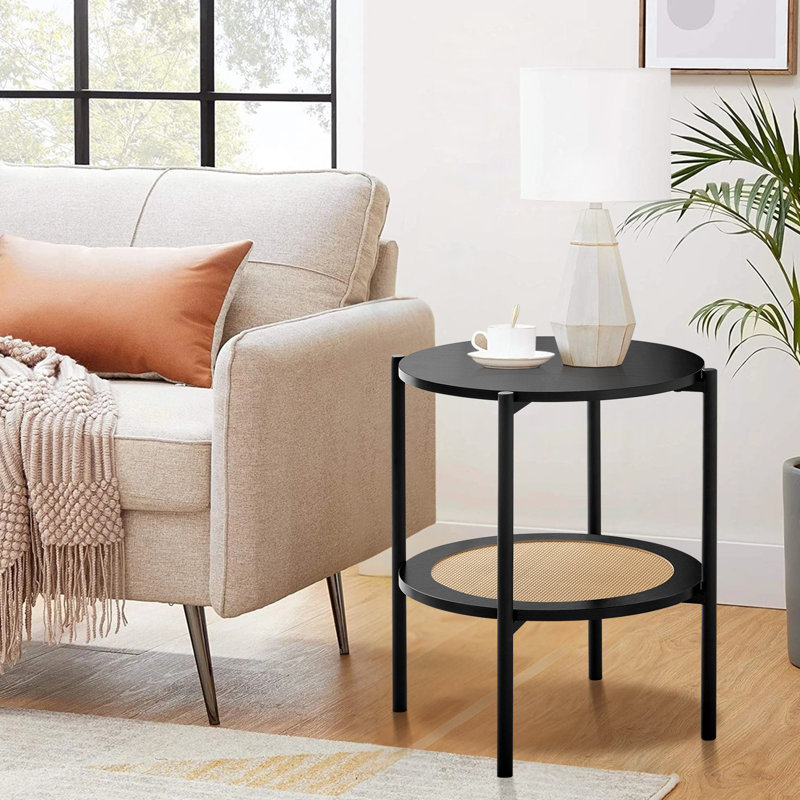 Round End Table Side Table with 2-Tier Storage Shelves(Set of 2)